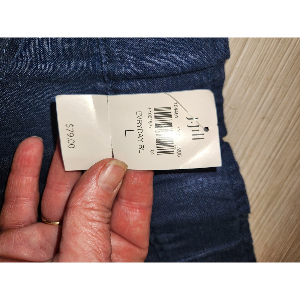 J. Jill Pure Jill Linen Pants Navy Blue Elastic Waist Drawstring Hem Large NEW - Picture 2 of 9